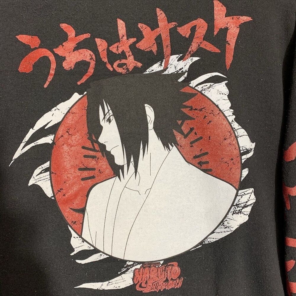 Naruto Shippuden Hoodie Sweatshirt Mens Small Black Anime Graphic Sasuke Uchiha - Picture 7 of 12